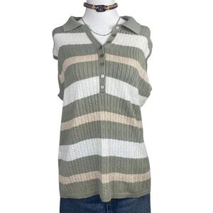 Croft & Barrow Sweater Vest Womens‎ Large Striped Preppy Knit Polo Top